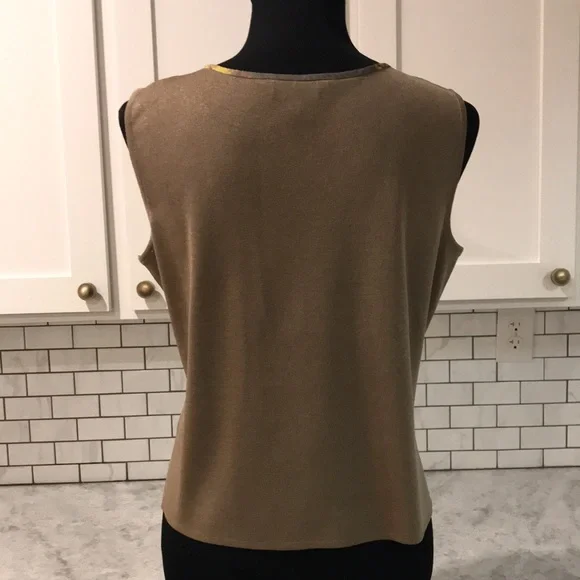 Ming Wang Top Womens Medium Olive Taupe V Neck Tank Luxe Luxury Money - Picture 4 of 9